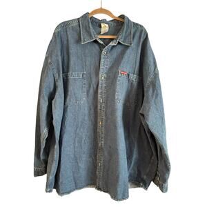 Vintage Disney Embroidered Mickey Fantasia Sorcerer Denim LS Shirt Size 4X